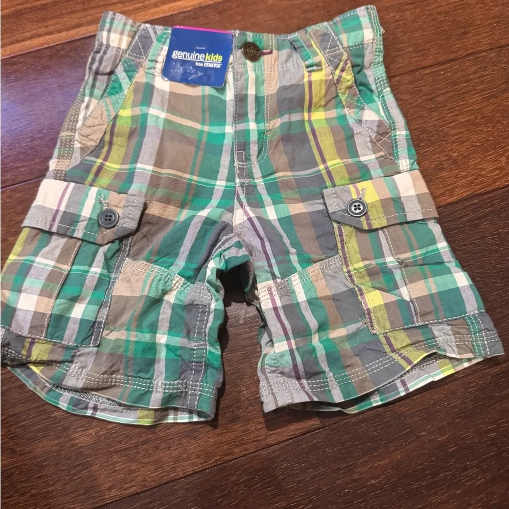 Boys OshKosh B'gosh Green Plaid Shorts size 3t nwt